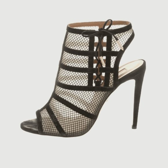 Aquazzura Oui Baby Mesh Peep-Toe Sandals Heels - Picture 6 of 13